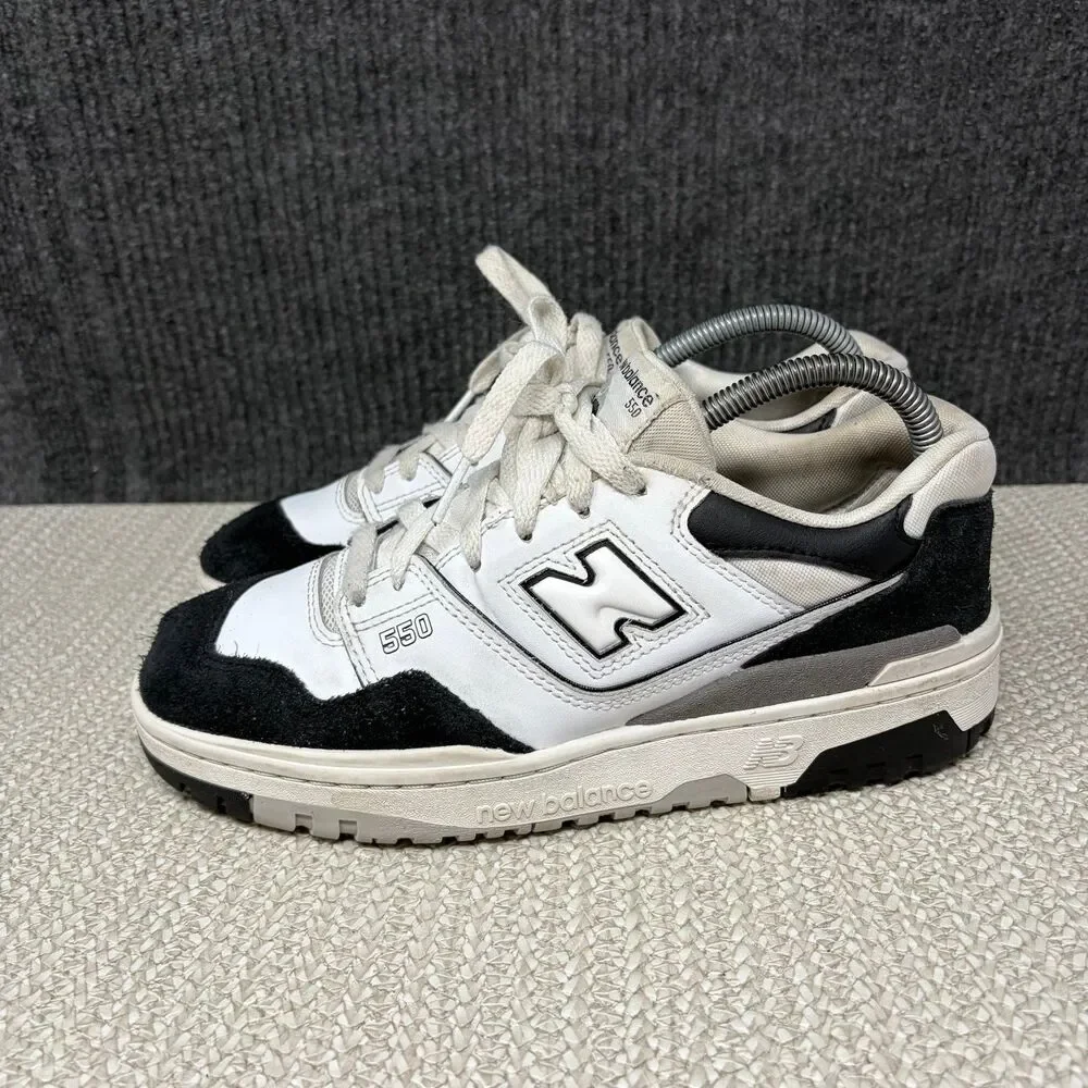 New Balance 550 White Black Leather Suede Shoes Womens 8.5 (Youth 7) GSB550CA